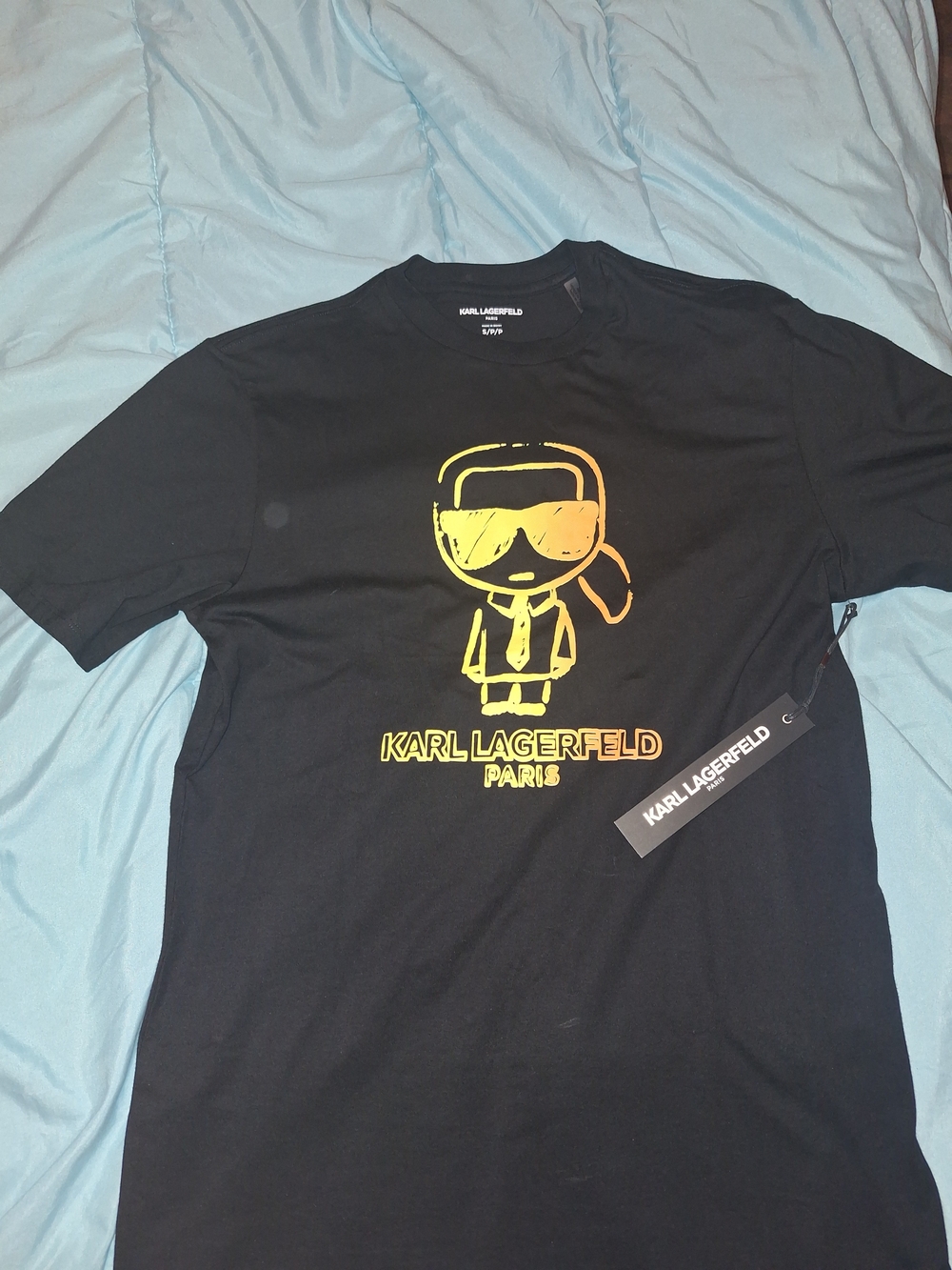 Nwt Mens Small Karl Lagerfeld Men’s Black Graphic Logo T-Shirt - Yellow Print